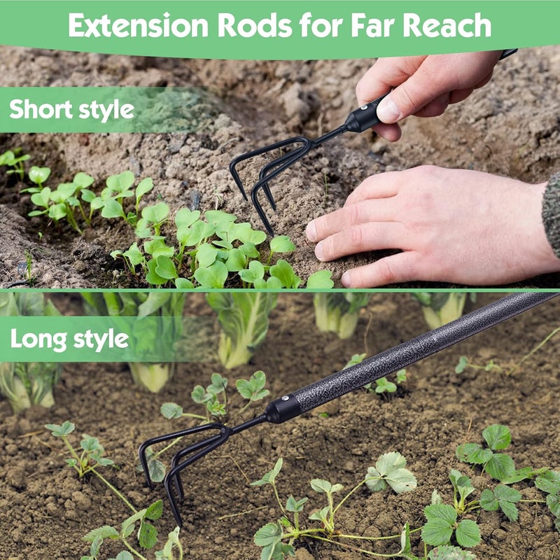 INFLATION Garden Tool Set,5 Pieces Gardening Tools with Adjustable Length Handle,Heavy Gardening Kit Including ,Large Trowel, Small Trowel, Hand rake, Weeder, Pruning Shears - Image 2