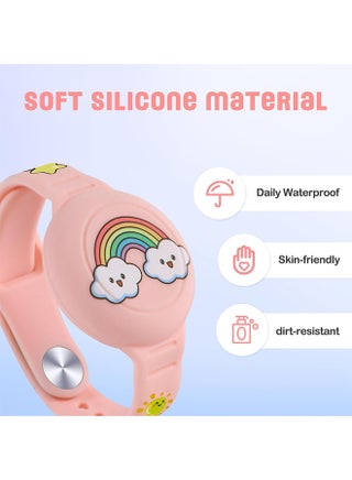 2 Pcs AirTag Bracelet for Kids, Waterproof Cute Cartoon Air tag Holder, for Kids with Soft Silicone Full Coverage Anti-Lost Hidden Airtag Wristband Accessories for Child (Pink & Green) - view 2