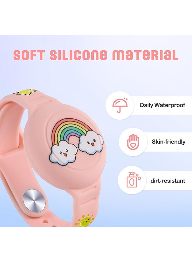 Lemon 2 Pcs AirTag Bracelet for Kids, Waterproof Cute Cartoon Air tag Holder, for Kids with Soft Silicone Full Coverage Anti-Lost Hidden Airtag Wristband Accessories for Child (Pink & Green) - Image 2