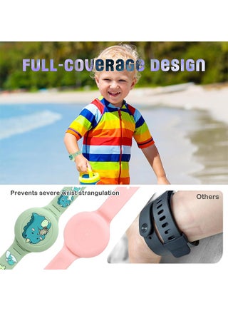 2 Pcs AirTag Bracelet for Kids, Waterproof Cute Cartoon Air tag Holder, for Kids with Soft Silicone Full Coverage Anti-Lost Hidden Airtag Wristband Accessories for Child (Pink & Green) - view 3