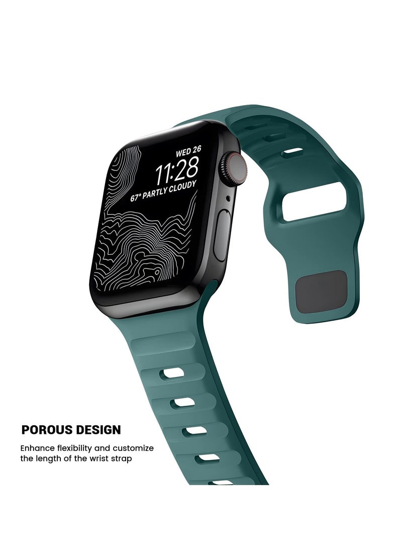 Generic - Compatible with Apple Watch Band 49mm 46mm 45mm 44mm 42mm Bands for Men Women, Unique Rugged Design Silicone Wristband Strap for iWatch Ultra 2/1 Series 10/9/8/7/6/5/4/3/2/1/SE Green - Image 1