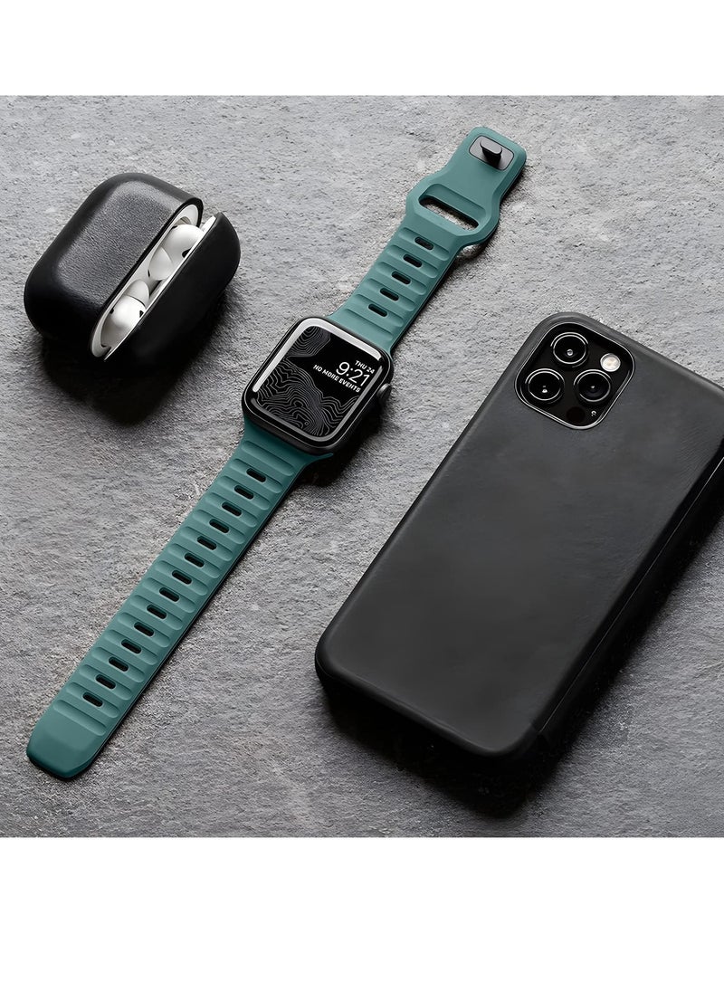 Generic - Compatible with Apple Watch Band 49mm 46mm 45mm 44mm 42mm Bands for Men Women, Unique Rugged Design Silicone Wristband Strap for iWatch Ultra 2/1 Series 10/9/8/7/6/5/4/3/2/1/SE Green - Image 1