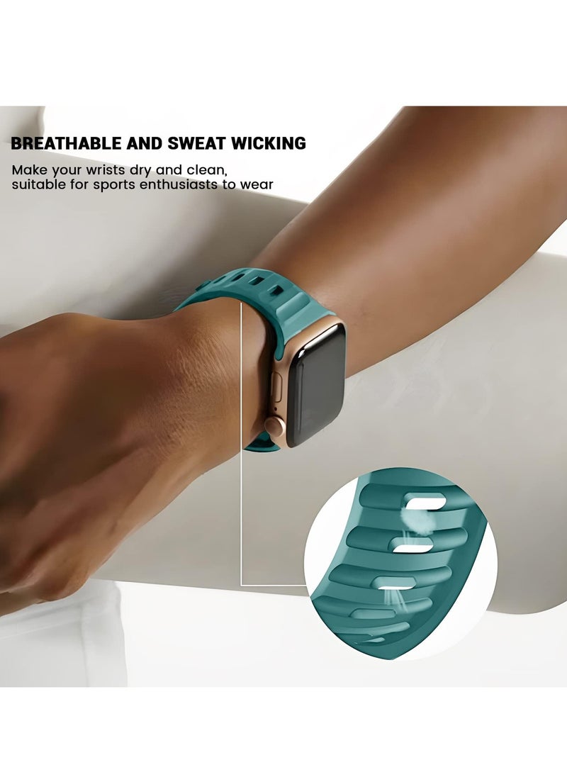 Generic - Compatible with Apple Watch Band 49mm 46mm 45mm 44mm 42mm Bands for Men Women, Unique Rugged Design Silicone Wristband Strap for iWatch Ultra 2/1 Series 10/9/8/7/6/5/4/3/2/1/SE Green - Image 1
