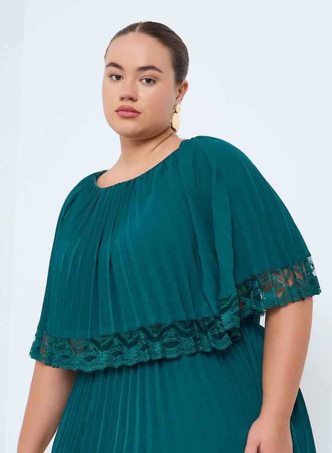 ستايلي فستان طويل مع كيب دانتيل مقاس كبير - Image 3