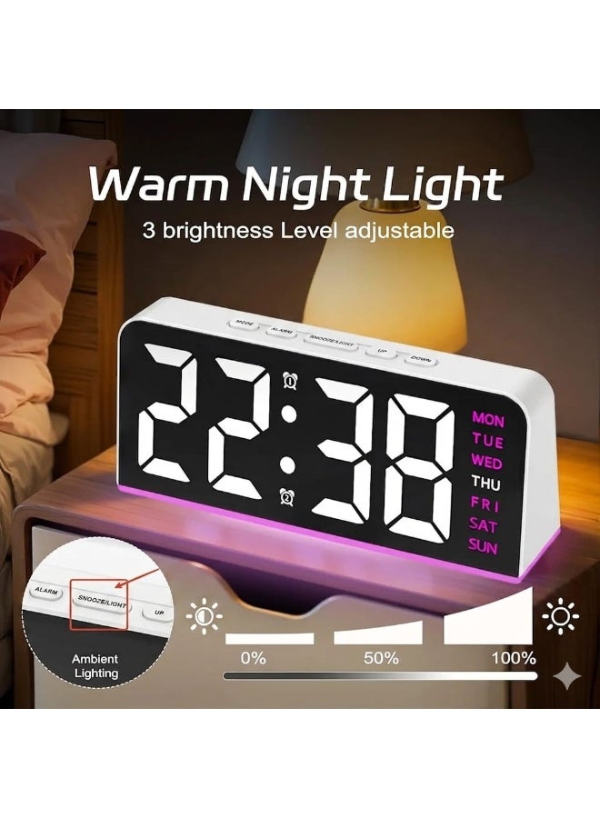 ساعة منبه رقمية LED بإضاءة خلفية – عرض الوقت والتاريخ ودرجة الحرارة، إضاءة ليلية، وظيفة الغفوة، تصميم عصري لسطح المكتب، بذاكرة بطارية و حساس تلقائي للسطوع – تعمل بالكهرباء - Image 3