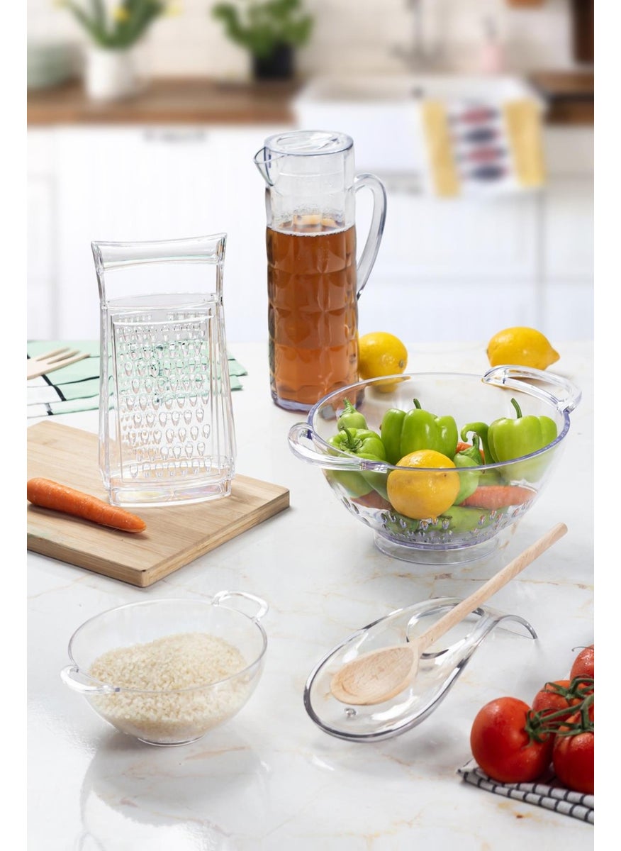 EWS - Acrylic Transparent 5 Piece Jug & Grater & Strainer & Mini Strainer & Spoon Holder & Kitchen Dowry Set - Image 1