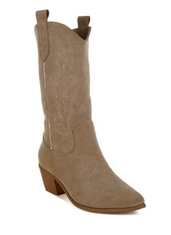London Rag Embroidery Detail Cowboy Boots in Beige  - Image 2