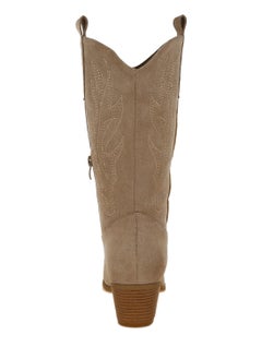 London Rag Embroidery Detail Cowboy Boots in Beige  - Image 3