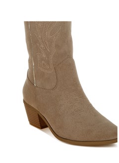 London Rag Embroidery Detail Cowboy Boots in Beige  - Image 5