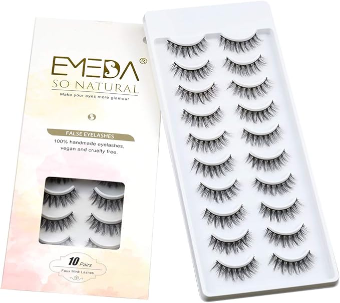 EMEDA 10 Styles False Eyelashes Natural Look 3D Short and Soft Fake Eyelashes Faux m ink Lashes Fluffy And Wispy Eye Lashes 10 Pairs 100 Handmade Fake Lashes 1 Pack mix - Image 1