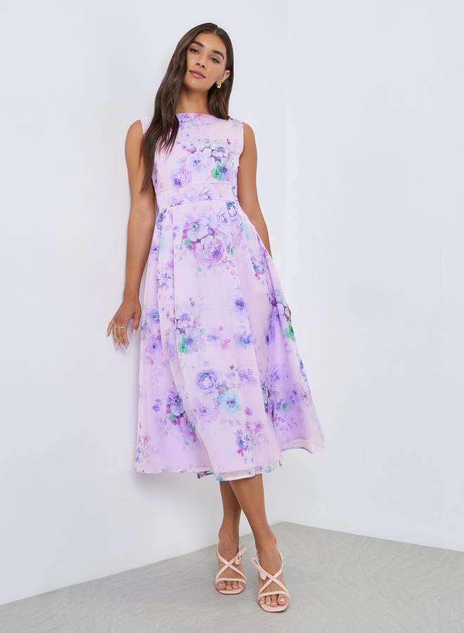 Lilac Floral Sleeveless Midi Dress