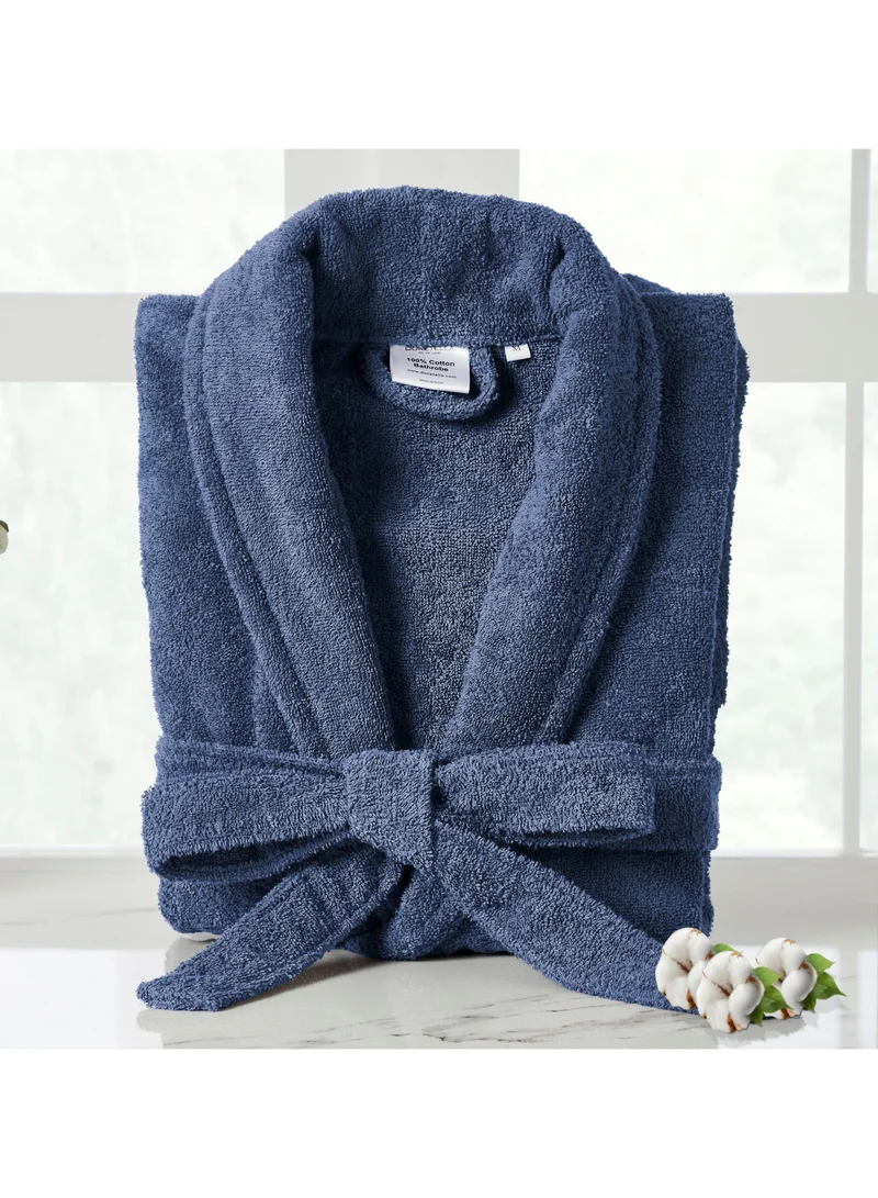 Donetella Unisex 100% Cotton Terry Bathrobe Small & Medium Size, 400 GSM, Luxurious & Absorbent, Ankle-Length with Shawl Collar & Pockets