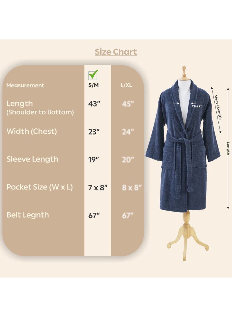 Donetella Unisex 100% Cotton Terry Bathrobe Small & Medium Size, 400 GSM, Luxurious & Absorbent, Ankle-Length with Shawl Collar & Pockets  - Image 3