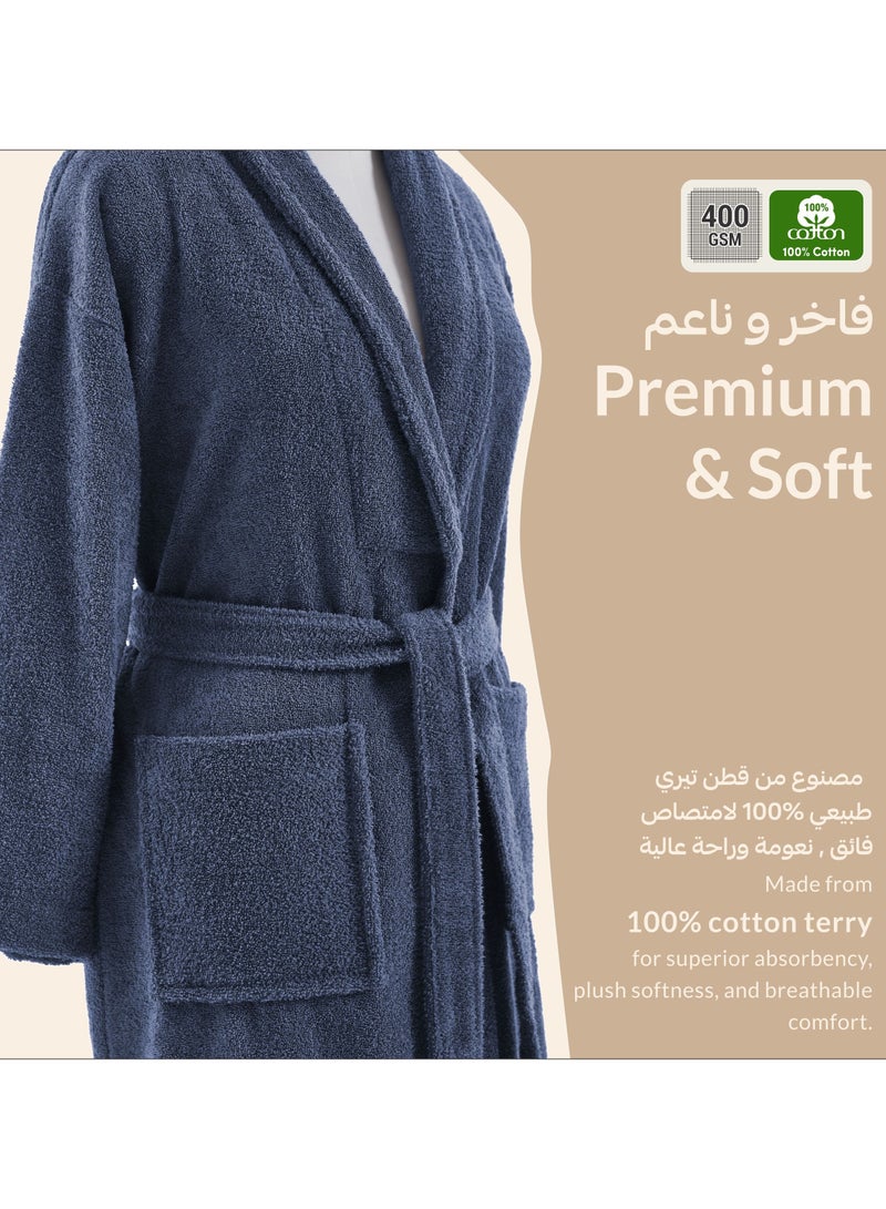 Donetella Unisex 100% Cotton Terry Bathrobe Small & Medium Size, 400 GSM, Luxurious & Absorbent, Ankle-Length with Shawl Collar & Pockets  - Image 4