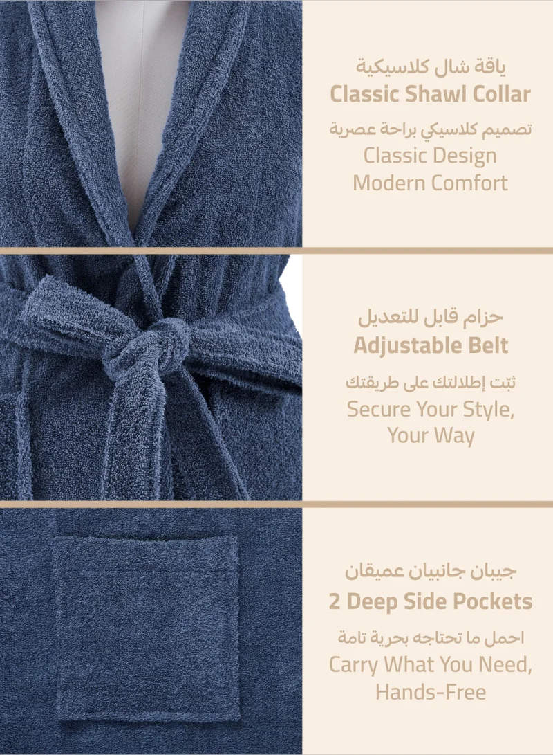 Donetella Unisex 100% Cotton Terry Bathrobe Small & Medium Size, 400 GSM, Luxurious & Absorbent, Ankle-Length with Shawl Collar & Pockets