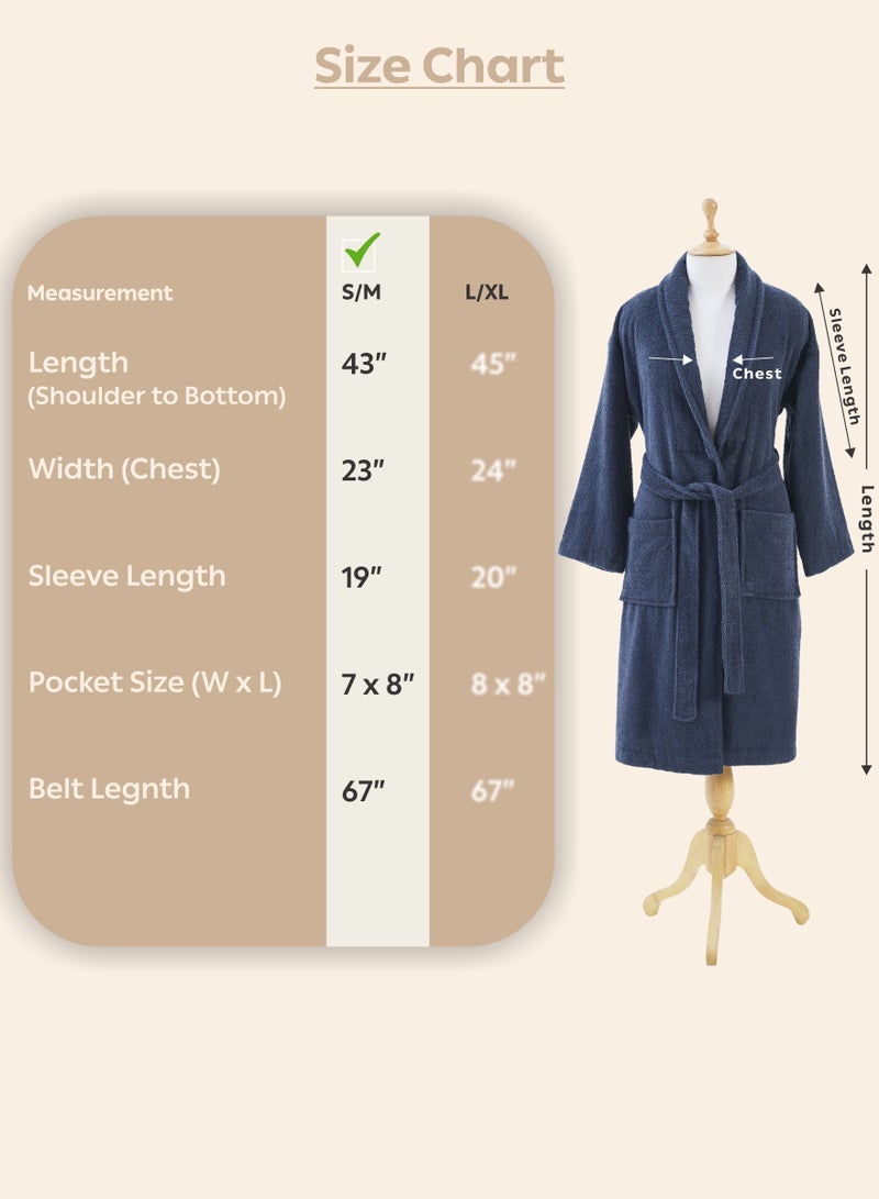 دوناتيلا روب حمام قطن تيري للجنسين مقاس صغير ومتوسط ٤٠٠ جرام فخم وماص بطول الكاحل بياقة شال وجيوب - Image 3