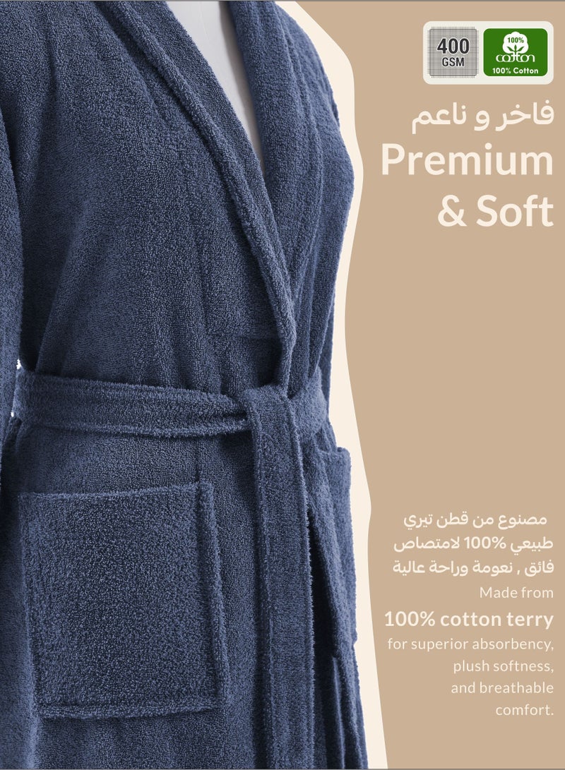 دوناتيلا روب حمام قطن تيري للجنسين مقاس صغير ومتوسط ٤٠٠ جرام فخم وماص بطول الكاحل بياقة شال وجيوب - Image 4