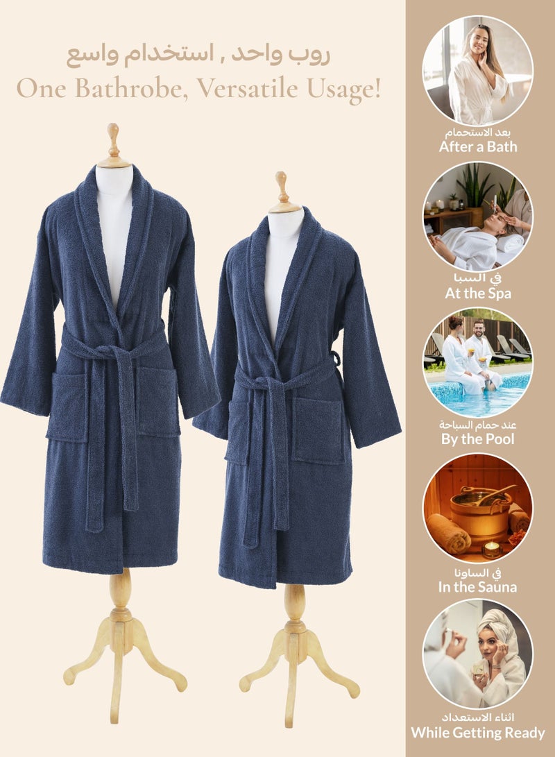 دوناتيلا روب حمام قطن تيري للجنسين مقاس صغير ومتوسط ٤٠٠ جرام فخم وماص بطول الكاحل بياقة شال وجيوب - Image 5