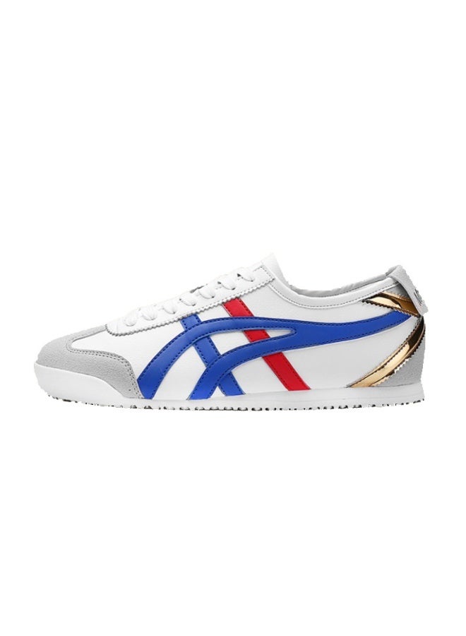 Onitsuka Tiger Classic Mexico 66 Sneakers, White Blue Red Gold Retro Casual Shoes for Men & Women