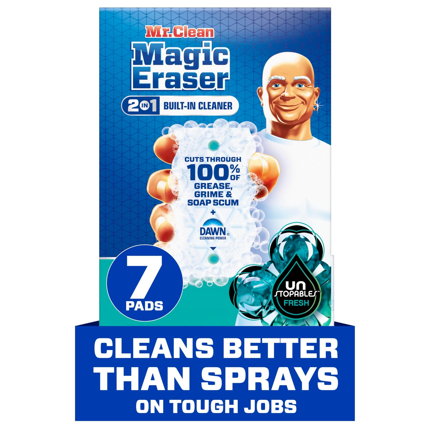 Mr Clean Mr. Clean Magic Eraser Foaming Sponge, All Purpose Cleaner, Dawn Cleaning Power, Wall, Sneaker, Oven Cleaner, Kitchen, Bathroom, Shower Cleaning Supplies, Scrubber, Ultra Foamy, 7ct