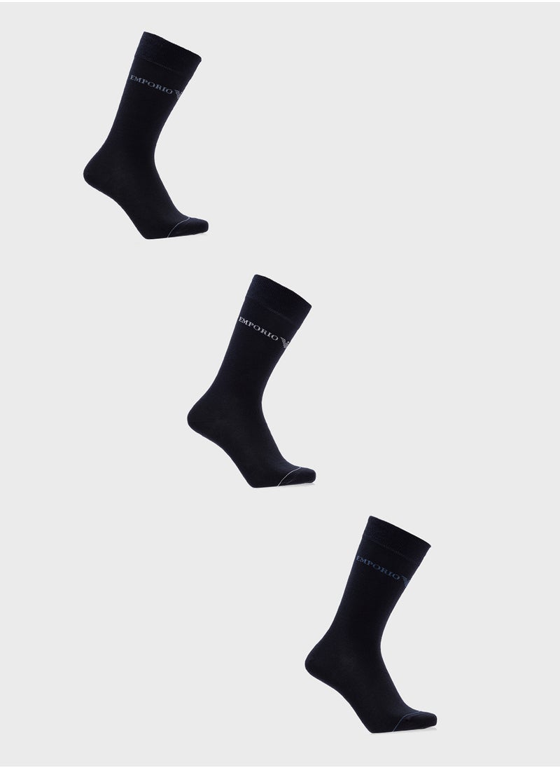 EMPORIO ARMANI 3 Pack Logo Crew Socks  - Image 1