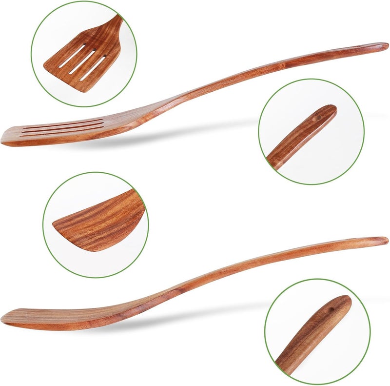 FunCee 2 Pack Wooden Spatula, Acacia Wood Long Handle Flat Frying Turner, Handmade wooden spoons for cooking, Kitchen Utensil set, Non-Stick Cooking Spurtle Utensils for kitchen use - Image 3
