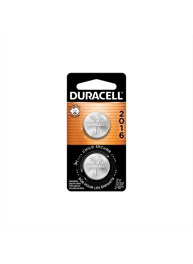 Duracell بطارية ليثيوم دوراسيل CR2016 3 فولت، ميزات أمان للأطفال، عبوة 2 عددي، بطارية عملة ليثيوم لمفتاح السيارة، جهاز التحكم عن بعد، جهاز قياس السكر، خلية ليثيوم 3 فولت - Image 1