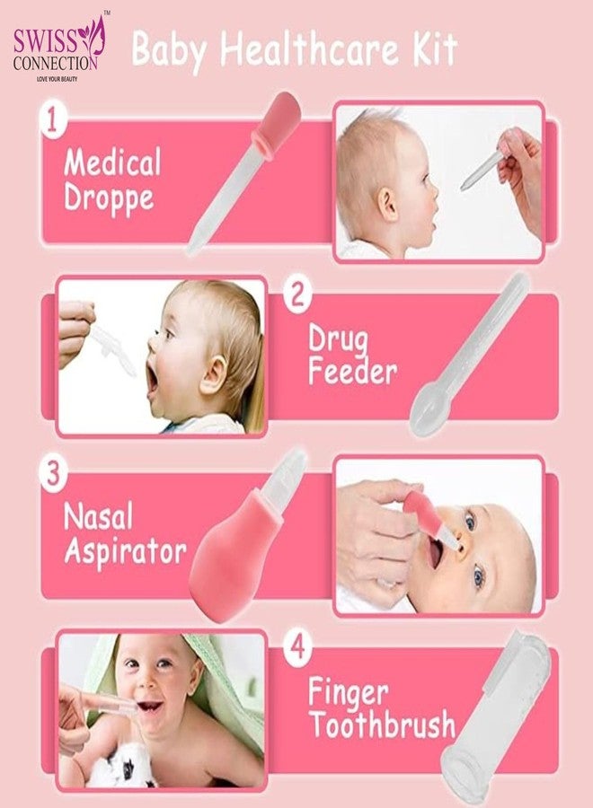 Swiss Connection Baby Grooming Care Kit Healthcare,Baby Nail Clipper Scissors Hair Comb Brush Nose Cleaner & Soft Baby Towel Safety for Toddler Infant Nursing Grooming Pink Color(Pack of 11) - Image 4