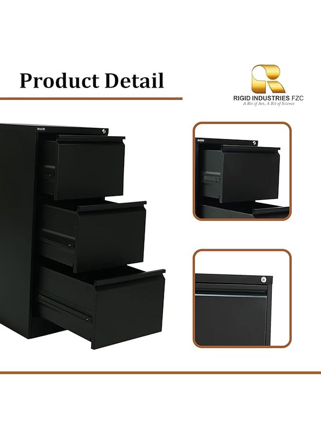 RIGID Steel Vertical Filing Cabinet Large Storage steel Cabinet, Metal Portable Cabinet with 3 Drawers for Legal (Black) - Image 3