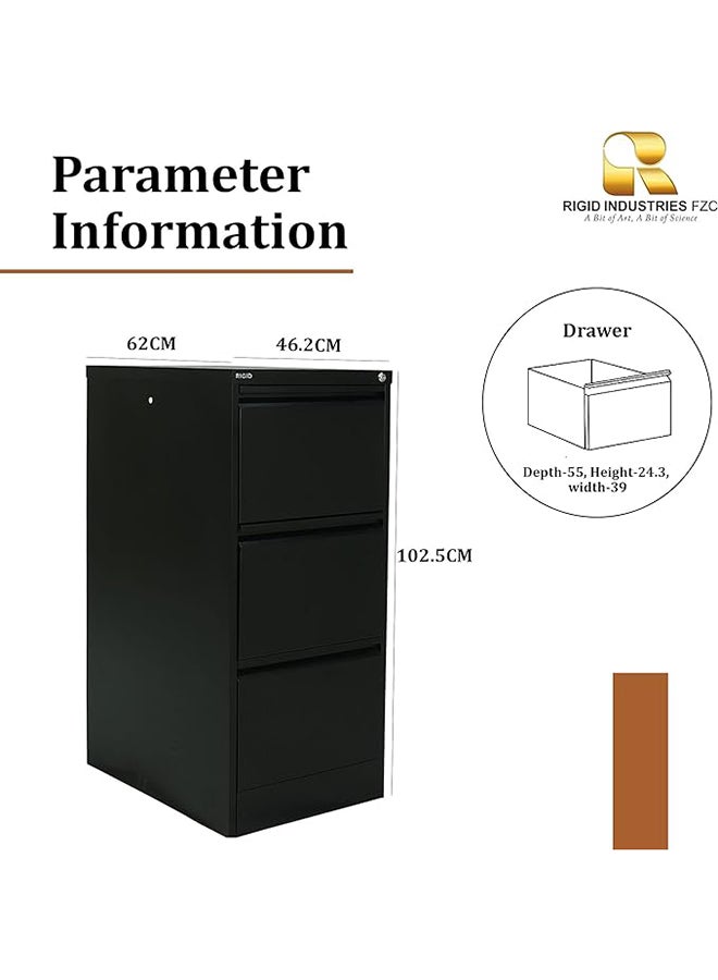RIGID Steel Vertical Filing Cabinet Large Storage steel Cabinet, Metal Portable Cabinet with 3 Drawers for Legal (Black) - Image 2