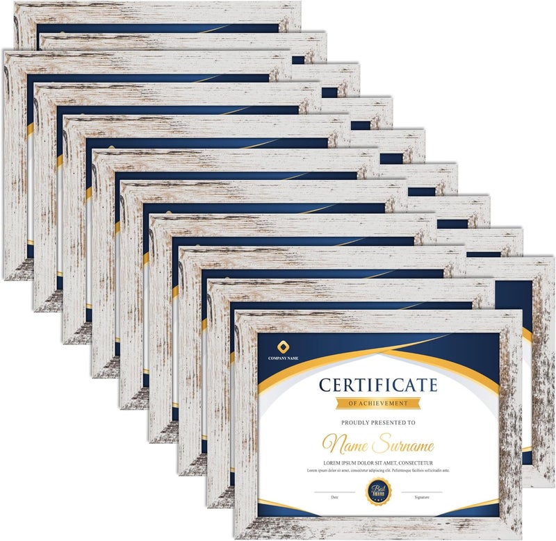 بيتافلوب مجموعة إطارات المستندات PETAFLOP مقاس 8.5×11 لإطارات الشهادات بعدد 18 قطعة، إطار أبيض متقادم للحائط والطاولة عموديًا وأفقيًا - Image 1