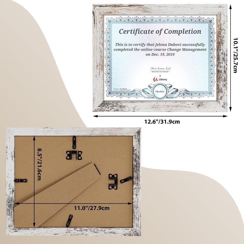 بيتافلوب مجموعة إطارات المستندات PETAFLOP مقاس 8.5×11 لإطارات الشهادات بعدد 18 قطعة، إطار أبيض متقادم للحائط والطاولة عموديًا وأفقيًا - Image 4