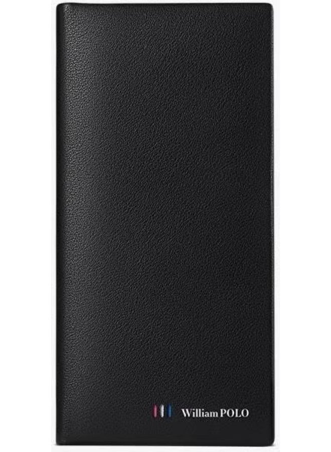 William Polo Italian Genuine Leather Black Long Men's Card Holder & Wallet - Image 1