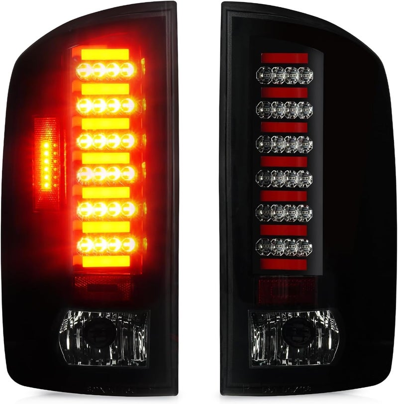 KOMAS LED Tail Light Assembly Compatible with Dodge Ram 1500 2002 2003 2004 2005 2006, Ram 2500 3500 2003 2004 2005 2006, Rear Taillight Black Smoke Lens, 55077348AF 55077347AF CH2801147 CH2800147 - Image 1