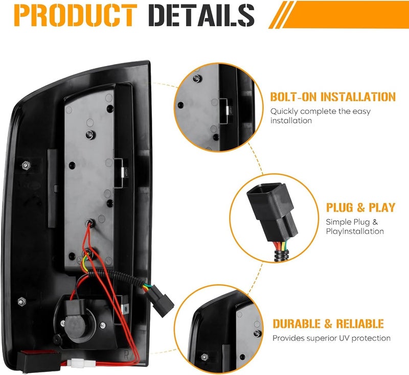KOMAS LED Tail Light Assembly Compatible with Dodge Ram 1500 2002 2003 2004 2005 2006, Ram 2500 3500 2003 2004 2005 2006, Rear Taillight Black Smoke Lens, 55077348AF 55077347AF CH2801147 CH2800147 - Image 3