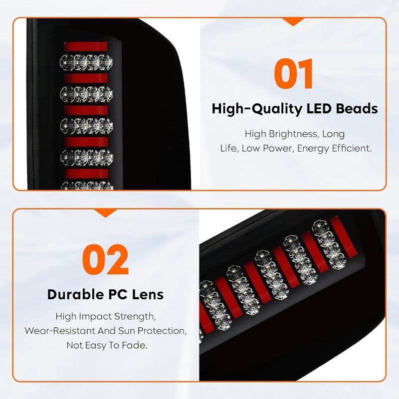KOMAS LED Tail Light Assembly Compatible with Dodge Ram 1500 2002 2003 2004 2005 2006, Ram 2500 3500 2003 2004 2005 2006, Rear Taillight Black Smoke Lens, 55077348AF 55077347AF CH2801147 CH2800147 - Image 4