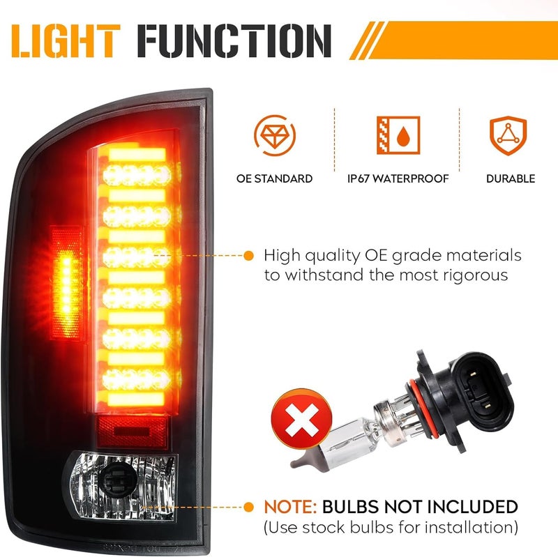 KOMAS LED Tail Light Assembly Compatible with Dodge Ram 1500 2002 2003 2004 2005 2006, Ram 2500 3500 2003 2004 2005 2006, Rear Taillight Black Smoke Lens, 55077348AF 55077347AF CH2801147 CH2800147 - Image 5