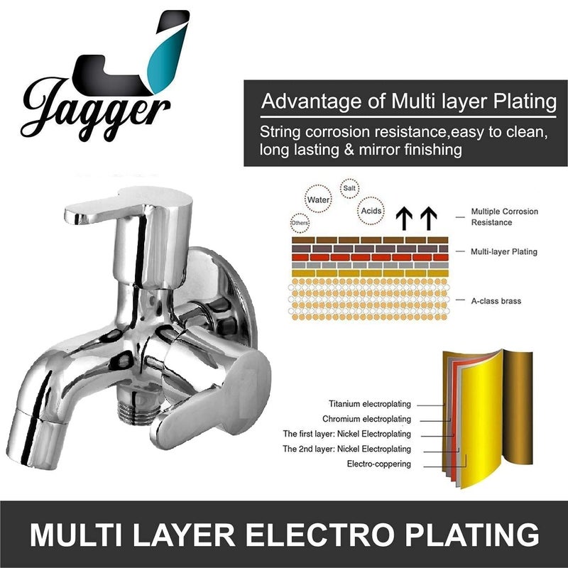 JAGGER صنبور مزدوج كامل من النحاس JBA216 لغسالة الملابس/مرحاض صنبور صحي / صنبور 2 في 1 للحمام، مخرج فوهة 1/2 بوصة (مع فلانج حائط وشريط تفلون) (مارك) - Image 3