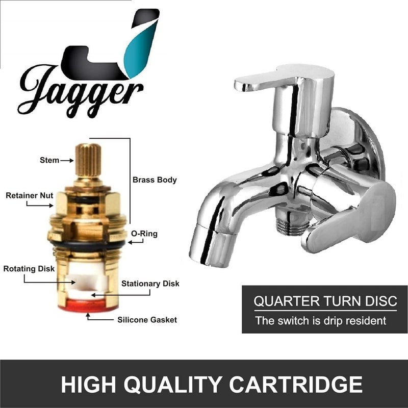 JAGGER صنبور مزدوج كامل من النحاس JBA216 لغسالة الملابس/مرحاض صنبور صحي / صنبور 2 في 1 للحمام، مخرج فوهة 1/2 بوصة (مع فلانج حائط وشريط تفلون) (مارك) - Image 4