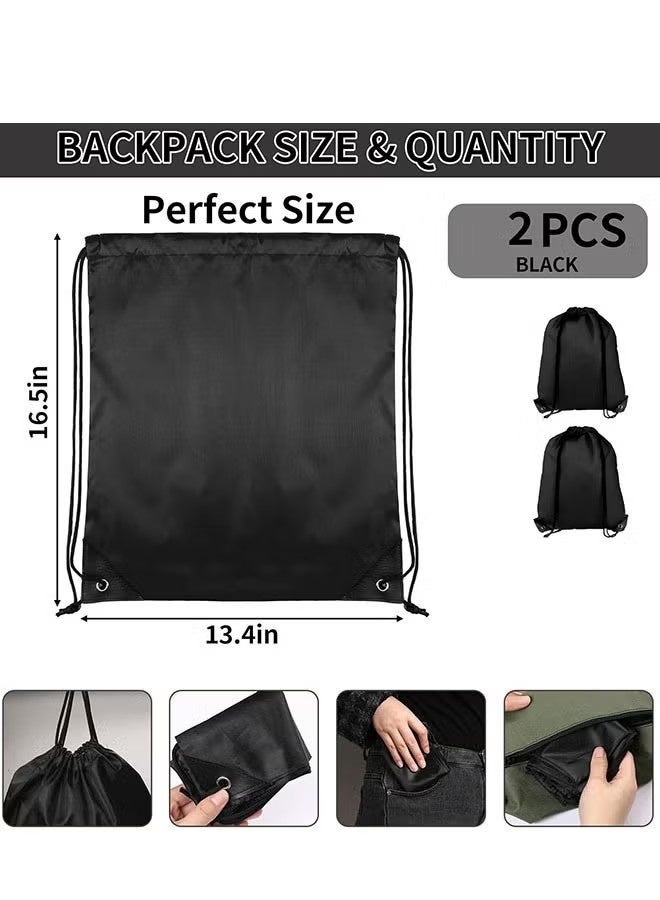Happy D Drawstring Backpack 2Pack Drawstring Bags, Draw String Back Bag Drawstring Bags Bulk for Sports, Gym, Travel, Swimming, Beach (Black) - Image 3
