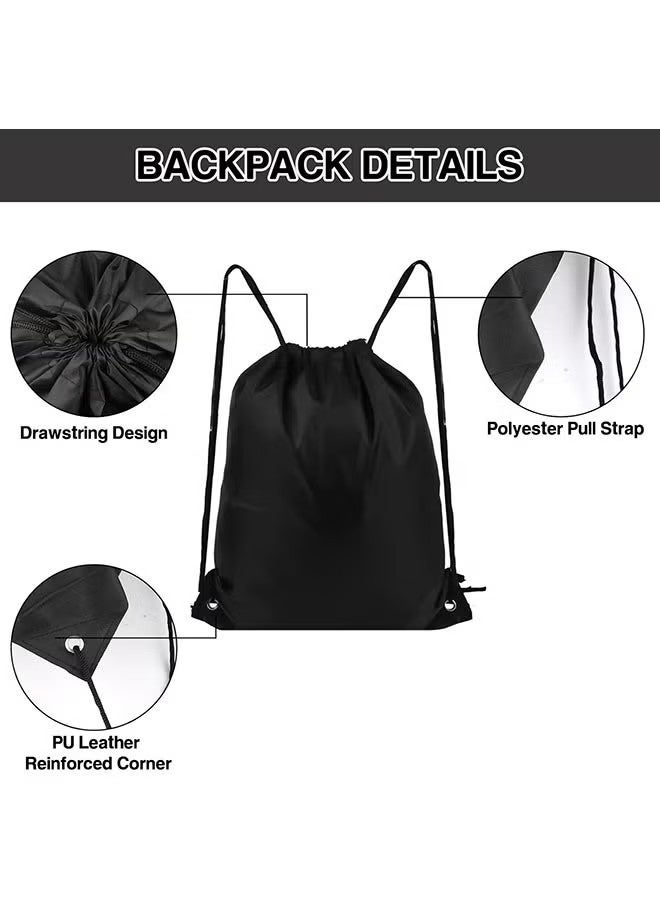 Happy D Drawstring Backpack 2Pack Drawstring Bags, Draw String Back Bag Drawstring Bags Bulk for Sports, Gym, Travel, Swimming, Beach (Black) - Image 2