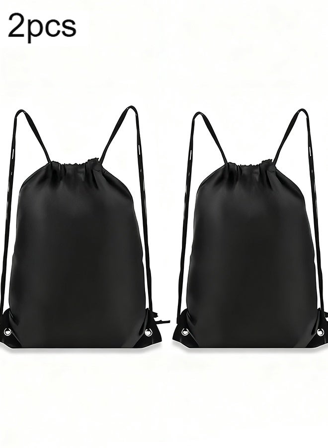 Happy D Drawstring Backpack 2Pack Drawstring Bags, Draw String Back Bag Drawstring Bags Bulk for Sports, Gym, Travel, Swimming, Beach (Black) - Image 1