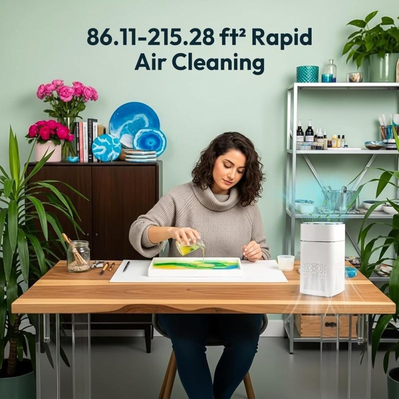 Desk Air Purifier: H11 HEPA 3-Layer Filtration - Smart Air Quality Monitor 360° Air Intake for Resin Crafts Epoxy Workspaces Home Offices Bedrooms - Image 5