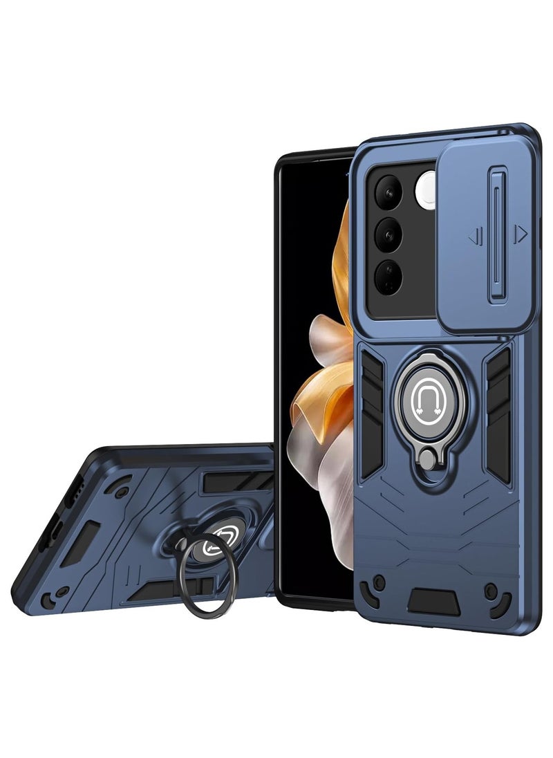 جولدن ماسك - جولدن ماسك لهاتف فيفو في 27 (Vivo V27) جراب الحماية الفائقه مع دبله معدانيه وباب جرار لحماية كاميرة الهاتف - (ازرق داكن) - Image 1