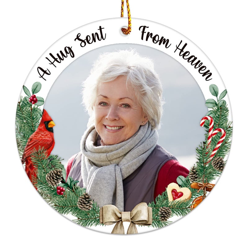 JUESMOS Picture Frame Red Cardinal Christmas Ornaments 2025 Christmas in Heaven Ornaments in Memory of Loved One Memorial Photo Frame Ornament for Xmas Tree Ornament Memorial Gifts