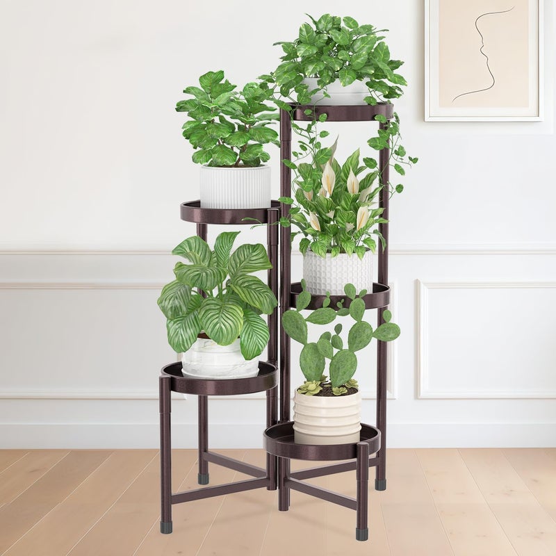 iDavosic.ly Plant Stand Indoor Outdoor, 5 Tier Corner Metal Flower Display Holder Shelf, Folding Tall Orchid Rack for Patio Balcony Porch Garden Living Room House, Violet Bronze - Image 1