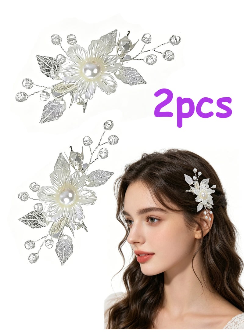 مقصات شعر عدد 2، دبابيس شعر لامعة للزفاف، إكسسوارات شعر باللؤلؤ للزفاف للنساء والفتيات - Image 1