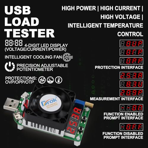 DROK USB Load Tester, Electronic Load Test Resistor Module 25W LD25 USB and Type C Interface Discharge Adjustable Constant Current 0.25A-4A Intelligent Temperature Control with Cooling Fan - Image 2