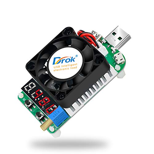 DROK USB Load Tester, Electronic Load Test Resistor Module 25W LD25 USB and Type C Interface Discharge Adjustable Constant Current 0.25A-4A Intelligent Temperature Control with Cooling Fan - Image 1