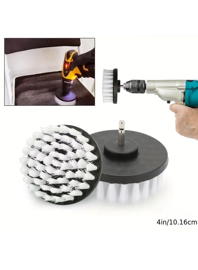 White Soft Bristle Drill Brush Attachment 4 Inch ABS Resin for Carpet Upholstery Cleaning - Image 1